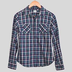 UNIQLO Women's Flannel Button Down Shirt Blue/Green Size M